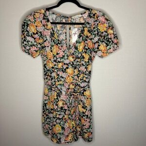 American Eagle Outfitters Floral Tie Lined Romper Women Small NWT‎ Cotton Linen
